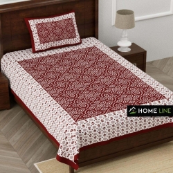 Homeline Cotton Single Bandhej Mehroon Jaipuri Bedsheet with 1 Pillow Covers (Size 217*145cm)
