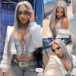 Isee Grey color straight lace front wig